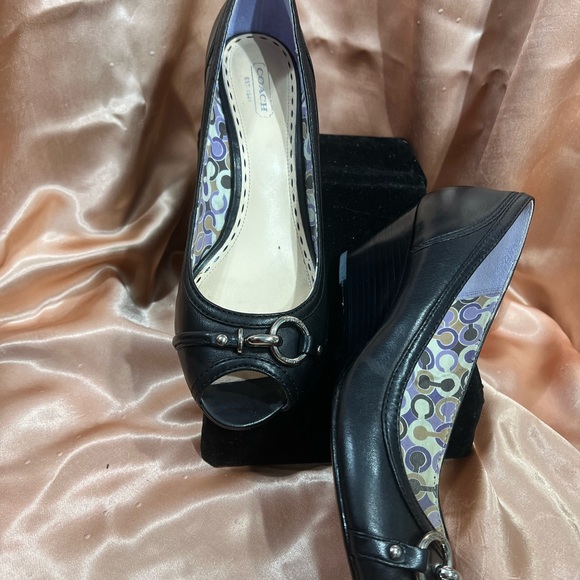 Coach "Stella" Black Open Toe Wedges Peep Toe - Size 9 1/2” - Cute Offic… - Picture 3 of 13